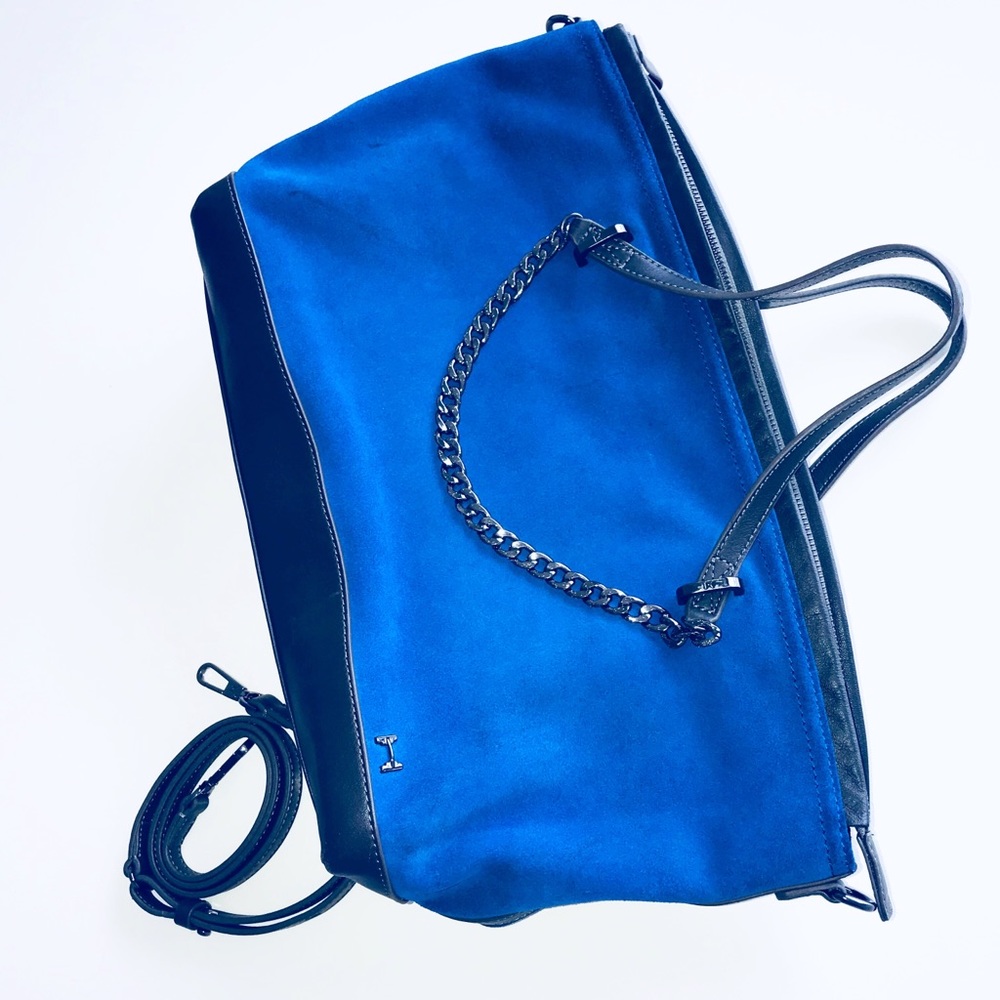 Halston Bright Blue Suede & Leather Tote Bag